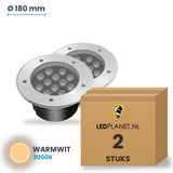 Doos met 2 stuks LED inbouw grondspot 12W, lichtkleur warmwit 3000K