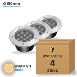 Doos met 4 stuks LED inbouw grondspot 12W, lichtkleur warmwit 3000K