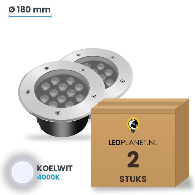 Doos met 2 stuks LED inbouw grondspot 12W, lichtkleur koelwit 4000K