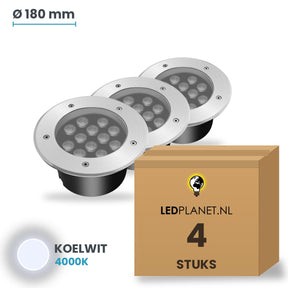 Doos met 4 stuks LED inbouw grondspot 12W, lichtkleur koelwit 4000K