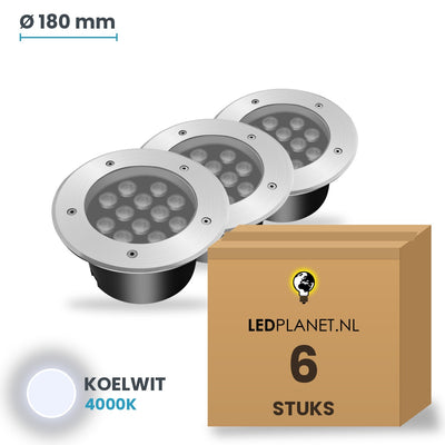 Doos met 6 stuks LED inbouw grondspot 12W, lichtkleur koelwit 4000K