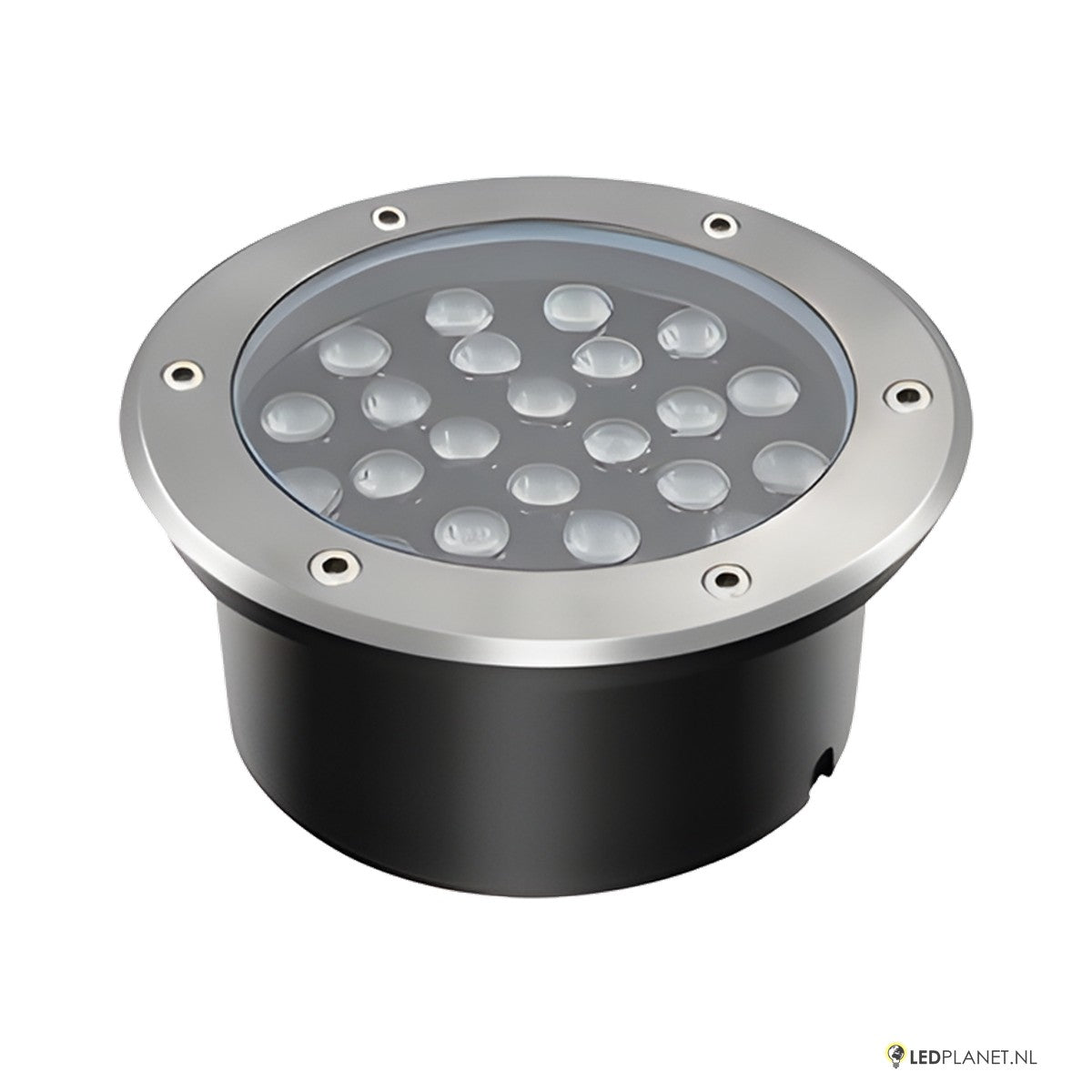 LED inbouw grondspot 24W met RVS rand, schuin bovenaanzicht