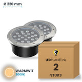 Doos met 2 stuks LED inbouw grondspot 24W, lichtkleur warmwit 3000K