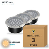 Doos met 3 stuks LED inbouw grondspot 36W, lichtkleur warmwit 3000K