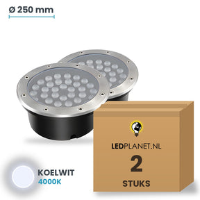 Doos met 2 stuks LED inbouw grondspot 36W, lichtkleur koelwit 4000K