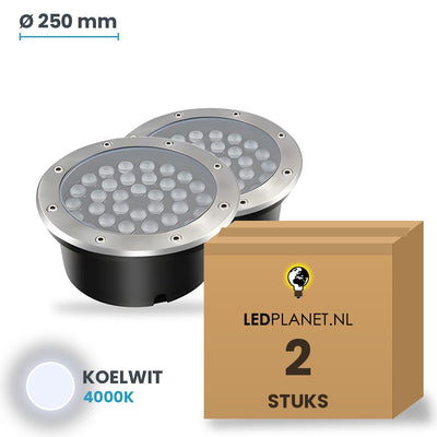 Doos met 2 stuks LED inbouw grondspot 36W, lichtkleur koelwit 4000K