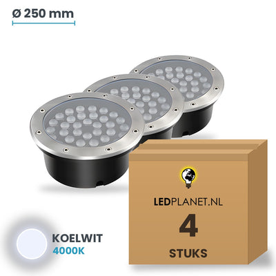 Doos met 4 stuks LED inbouw grondspot 36W, lichtkleur koelwit 4000K