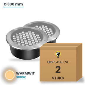 Doos met 2 stuks LED inbouw grondspot 48W, lichtkleur warmwit 3000K