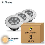 Doos met 3 stuks LED inbouw grondspot 6W, lichtkleur warmwit 3000K
