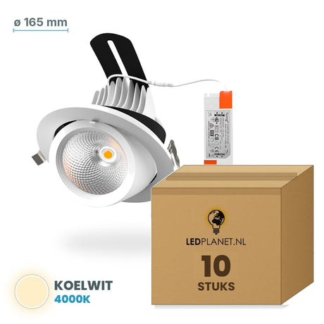 Set van 10 stuks LED inbouwspot kantelbaar - Koelwit 4000K - Ø165 mm - in LEDPLANET doos