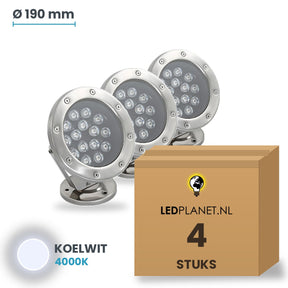 Doos met 4 stuks LED onderwaterlamp 18W, lichtkleur koelwit 4000K