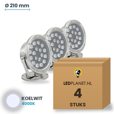 Doos met 4 stuks LED onderwaterlamp 24W, lichtkleur koelwit 4000K