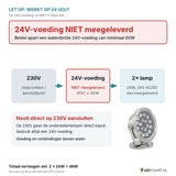 Let op: 24V-voeding niet meegeleverd - aansluitschema 230V naar 24V-voeding naar 2 onderwaterlampen