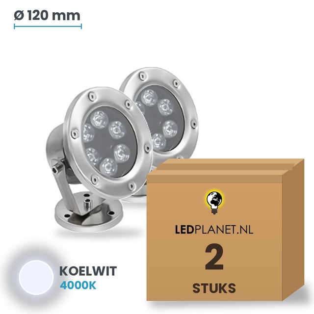 Doos met 2 stuks LED onderwaterlamp 6W, lichtkleur koelwit 4000K