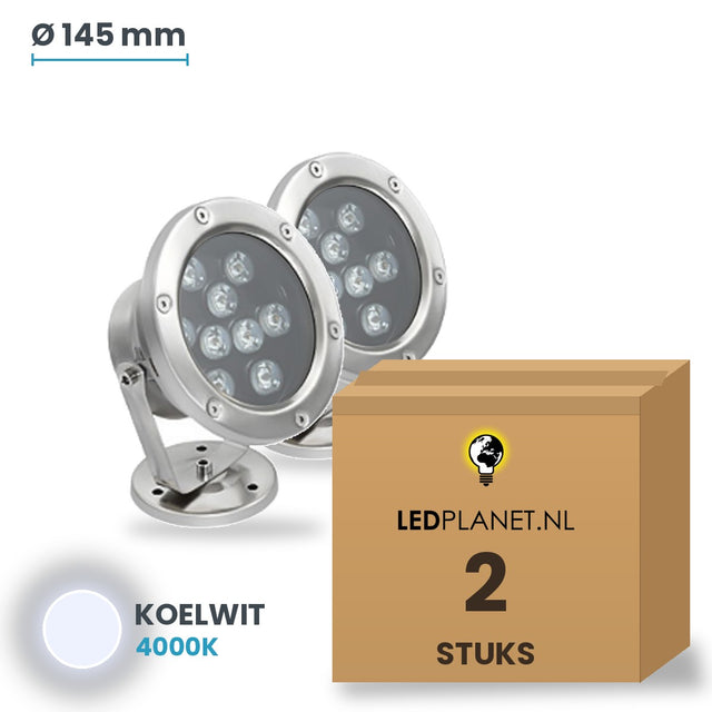 Doos met 2 stuks LED onderwaterlamp 9W, lichtkleur koelwit 4000K