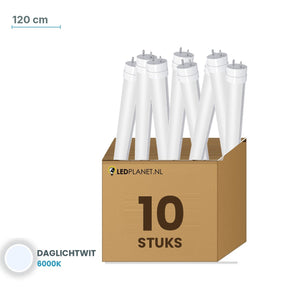 Set van 10 stuks LED TL buis T8 120 cm kunststof - Daglichtwit 6000K - in LEDPLANET doos