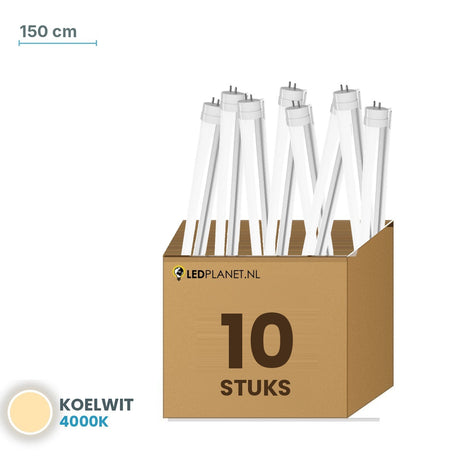 Set van 10 stuks LED TL buis T8 150 cm - Koelwit 4000K - in LEDPLANET doos