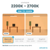 Lichtkleur 2200K - 2700K traploos instelbaar