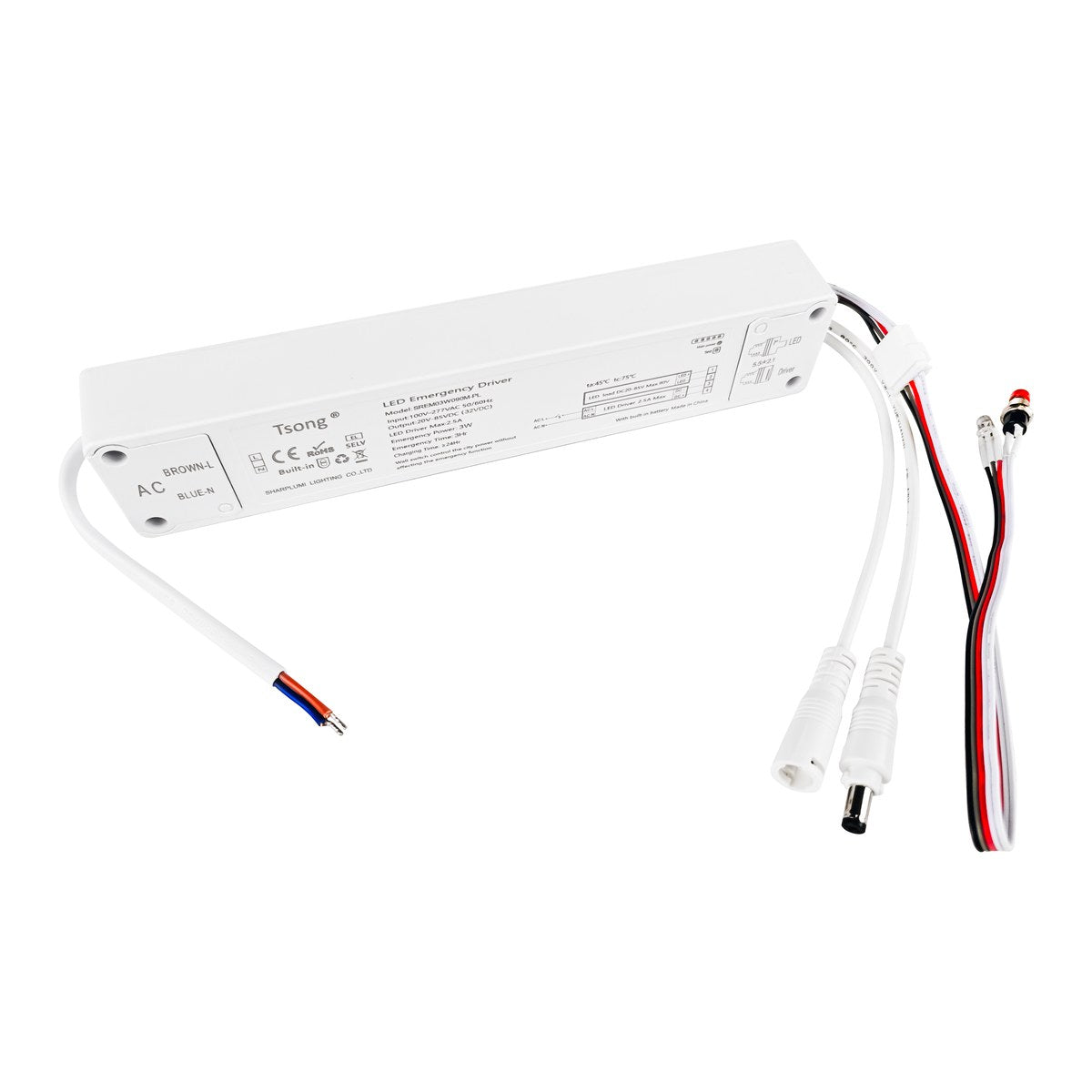 Noodstroommodule voor LED-paneel 3W - zijaanzicht met aansluitkabels