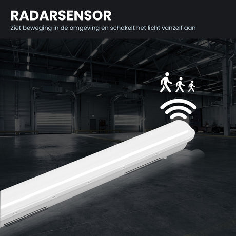 LED tri-proof armatuur met radarsensor - schakelt vanzelf aan bij beweging