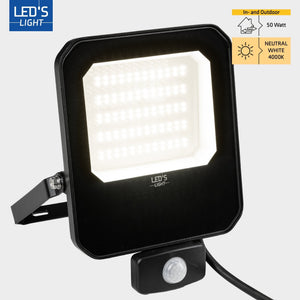 LED Schijnwerper 50W met Sensor - 6000 lumen - Koelwit 4000K - PIR Bewegingssensor - IP65 - Zwart