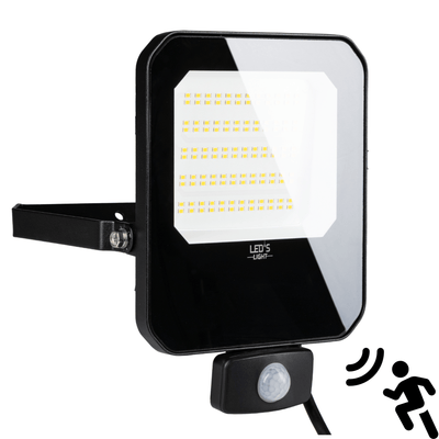 Projecteur LED 50 W avec détecteur - 6000 lumens - Blanc froid 4000 K - Détecteur de mouvement PIR - IP65 - Noir