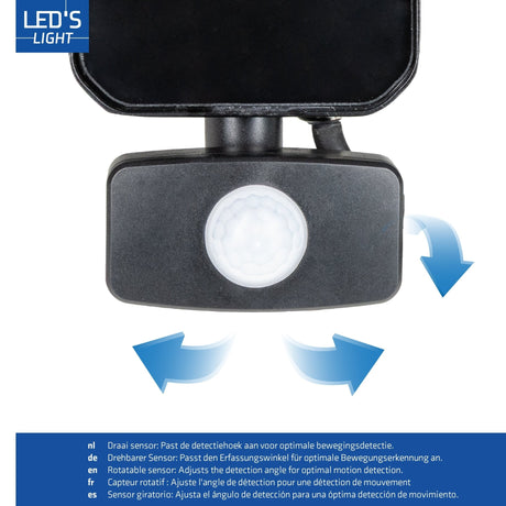Projecteur LED 50 W avec détecteur - 6000 lumens - Blanc froid 4000 K - Détecteur de mouvement PIR - IP65 - Noir