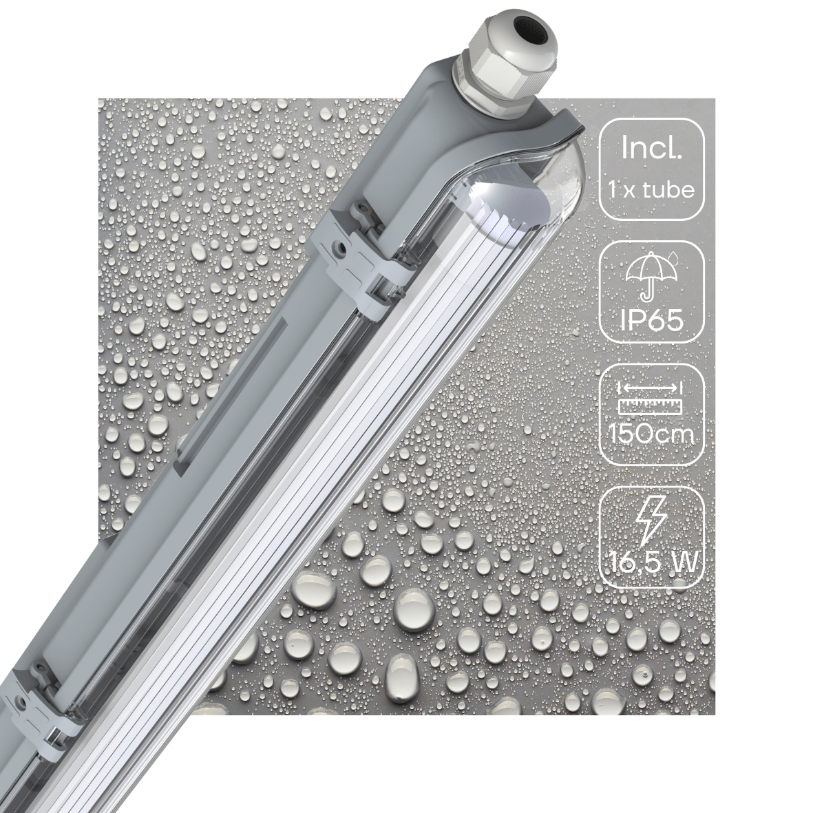 LED TL Armatuur 3060 lumen - 16,5W - Koelwit 4000K - 150cm - IP65 Waterdicht - IK08 Slagvast - Verwisselbare Buis