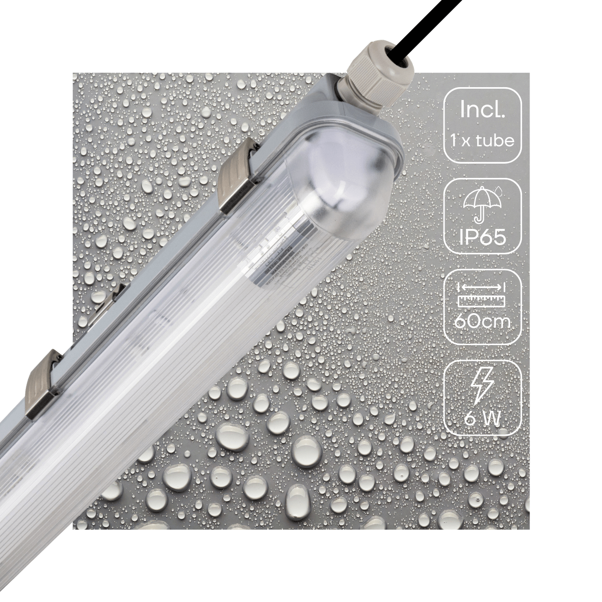 LED TL Armatuur 1110 lumen - 6W - Koelwit 4000K - 60cm - IP65 Waterdicht - IK08 Slagvast - Verwisselbare Buis