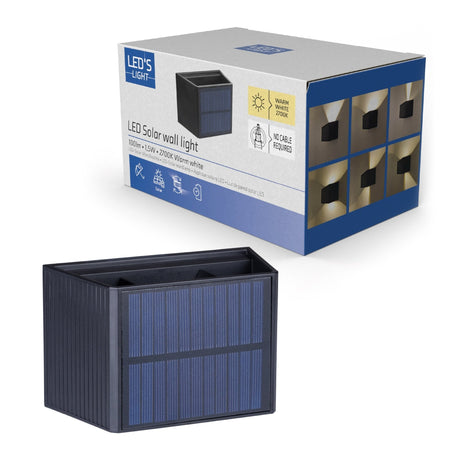 Lampe extérieure solaire sans fil avec capteur - Éclairage vers le bas et vers le haut - Applique murale à énergie solaire - Noire