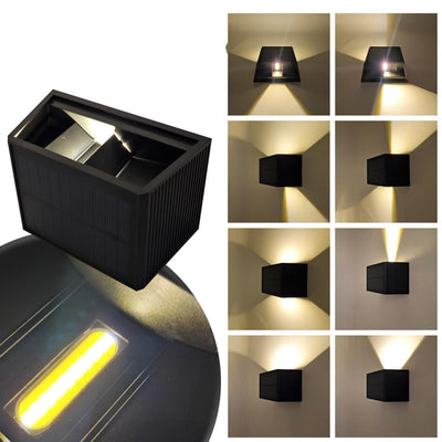 Lampe extérieure solaire sans fil avec capteur - Éclairage vers le bas et vers le haut - Applique murale à énergie solaire - Noire