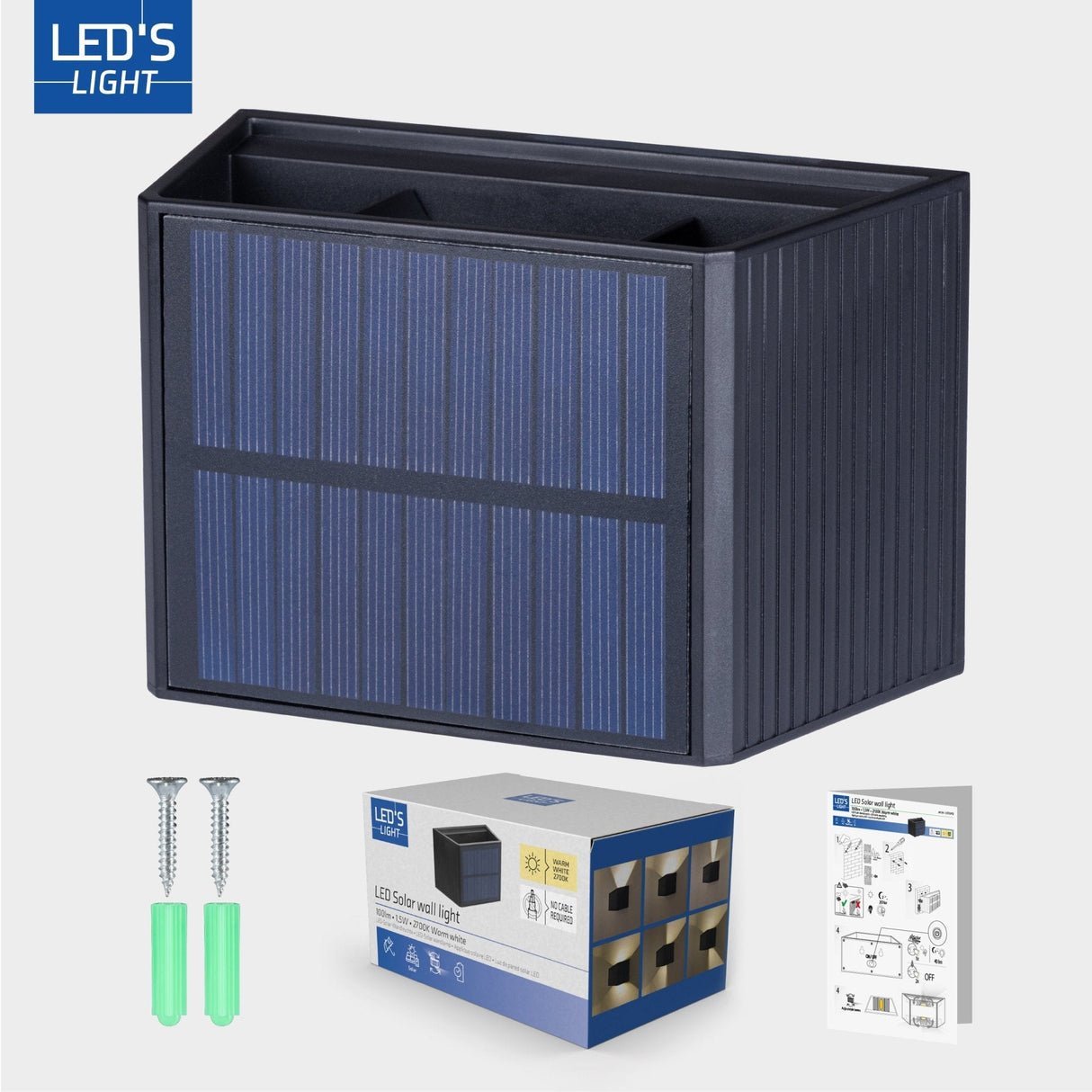 Draadloze Solar Buitenlamp met sensor - Schijnt beneden en boven - Wandlamp zonne-energie - Zwart