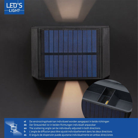 Lampe extérieure solaire sans fil avec capteur - Éclairage vers le bas et vers le haut - Applique murale à énergie solaire - Noire