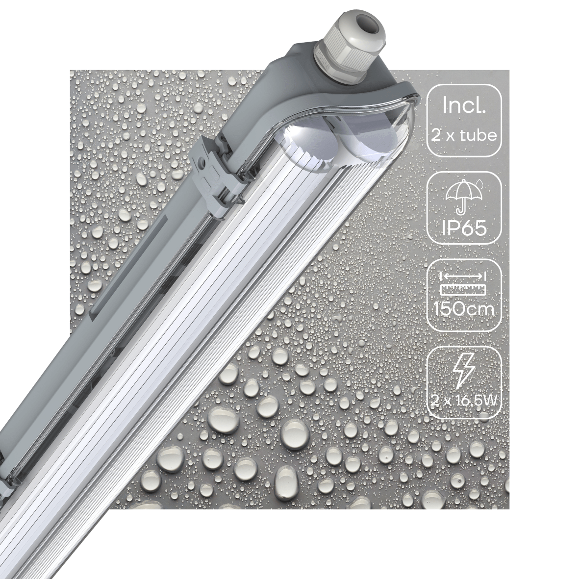 LED Dubbel vochtbestendig armatuur 150cm - 6120 lumen - 33W - Koelwit 4000K - IP65 - D-markering