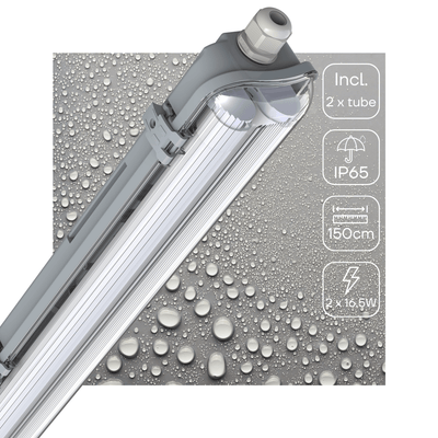 LED Dubbel vochtbestendig armatuur 150cm - 6120 lumen - 33W - Koelwit 4000K - IP65 - D-markering