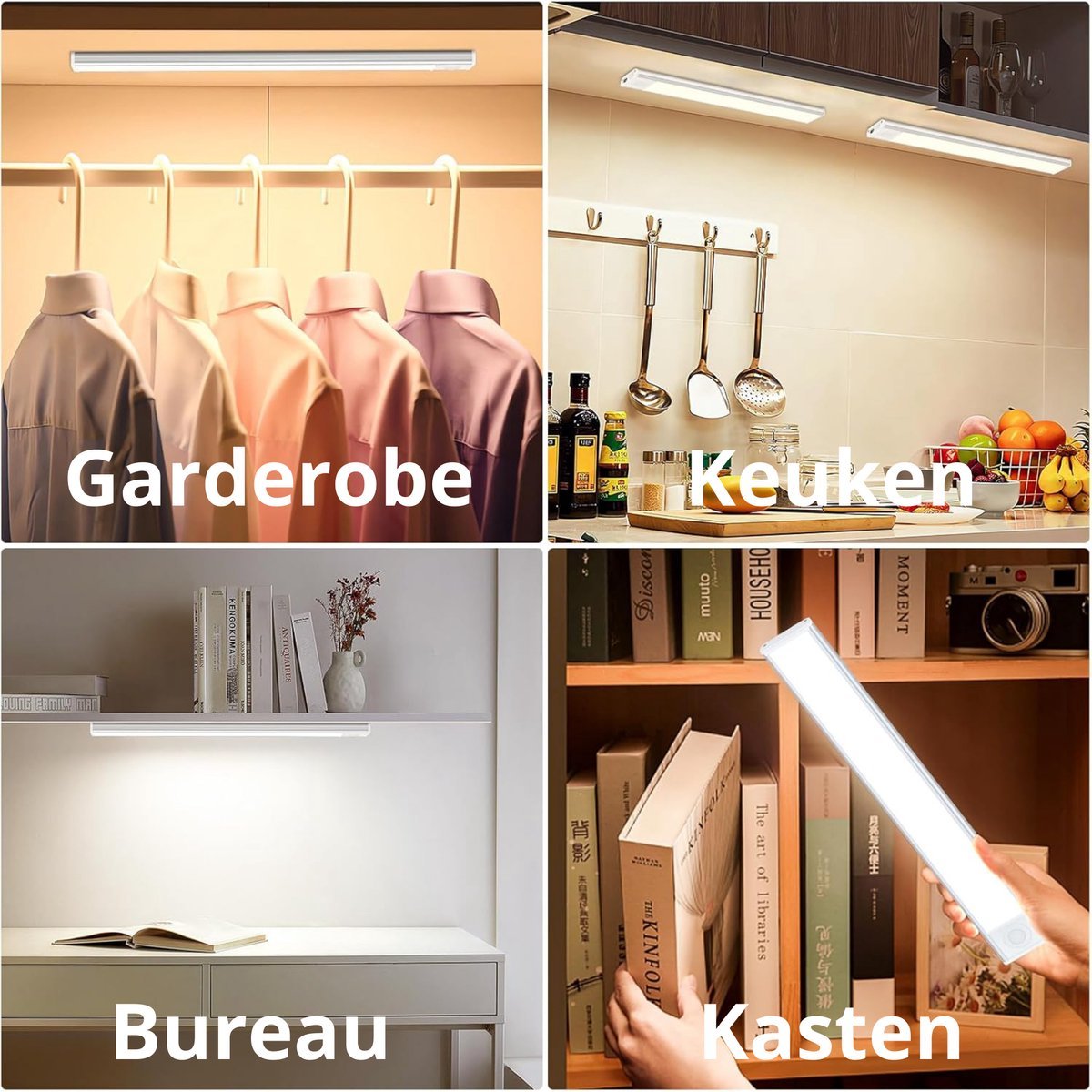 LED kastverlichting met sensor 80cm - 3 lichtkleurmodi (warmwit 3000K/koelwit 4000K/daglichtwit 6500K) - dimbaar - oplaadbaar - draadloos - zwaai- en bewegingssensor - USB-C