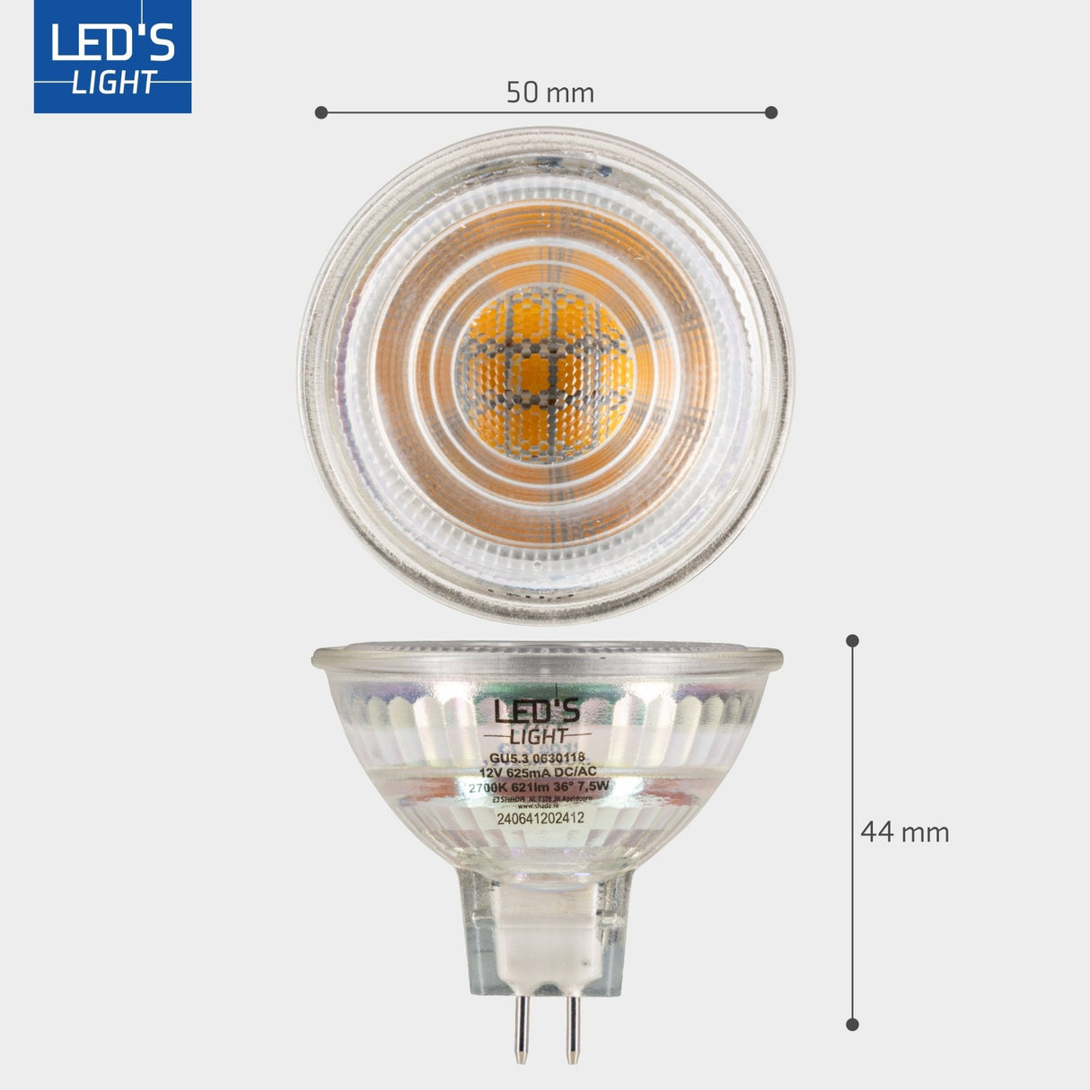 LED Spot GU5.3 Dimbaar 621 lumen - 7.5W - 2700K - 36° - MR16 - 12V