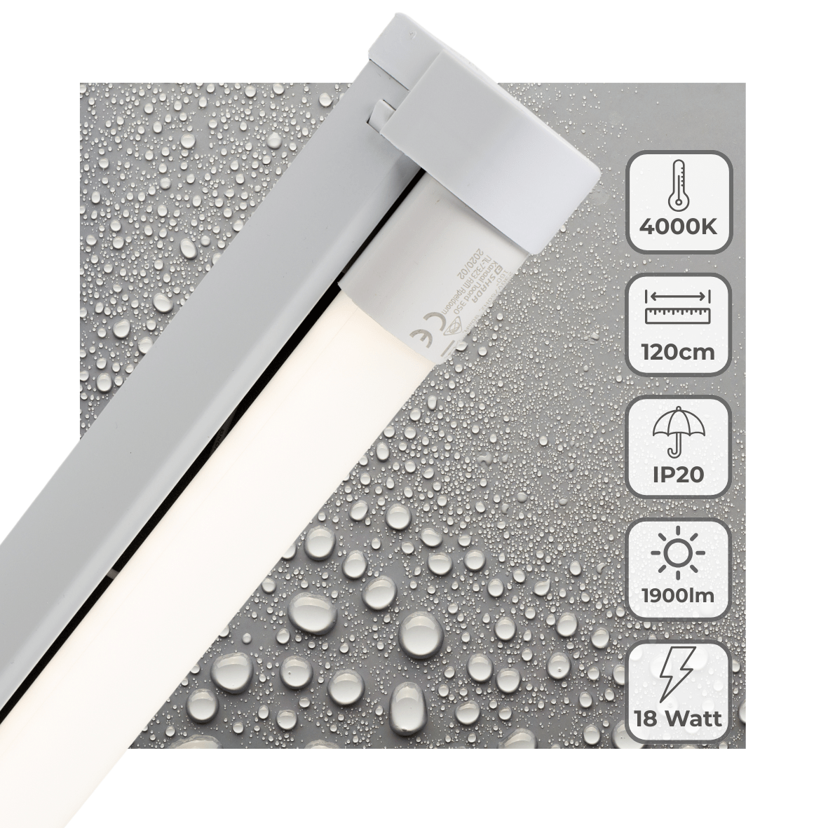 Luminaire LED pour tube fluorescent 1900 lumen - 18W - Blanc froid 4000K - 120cm - tube remplaçable