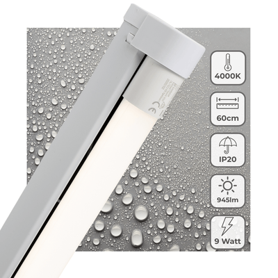 Réglette LED 945 lumens - 9W - Blanc froid - IP20 - 60cm - Tube LED inclus