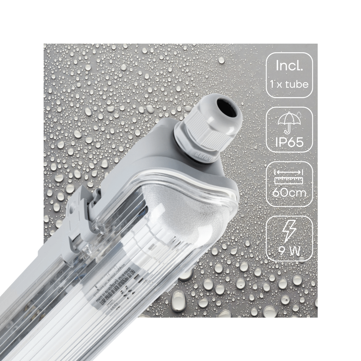 LED TL Armatuur 1125 lumen - 9W - Daglichtwit 6500K - 60cm - IP65 Waterdicht - EasyClick - Compleet met Buis