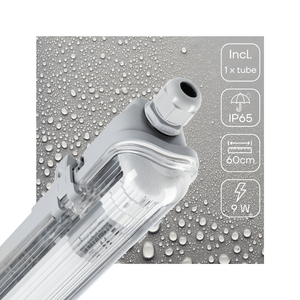 LED TL Armatuur 1125 lumen - 9W - Daglichtwit 6500K - 60cm - IP65 Waterdicht - EasyClick - Compleet met Buis