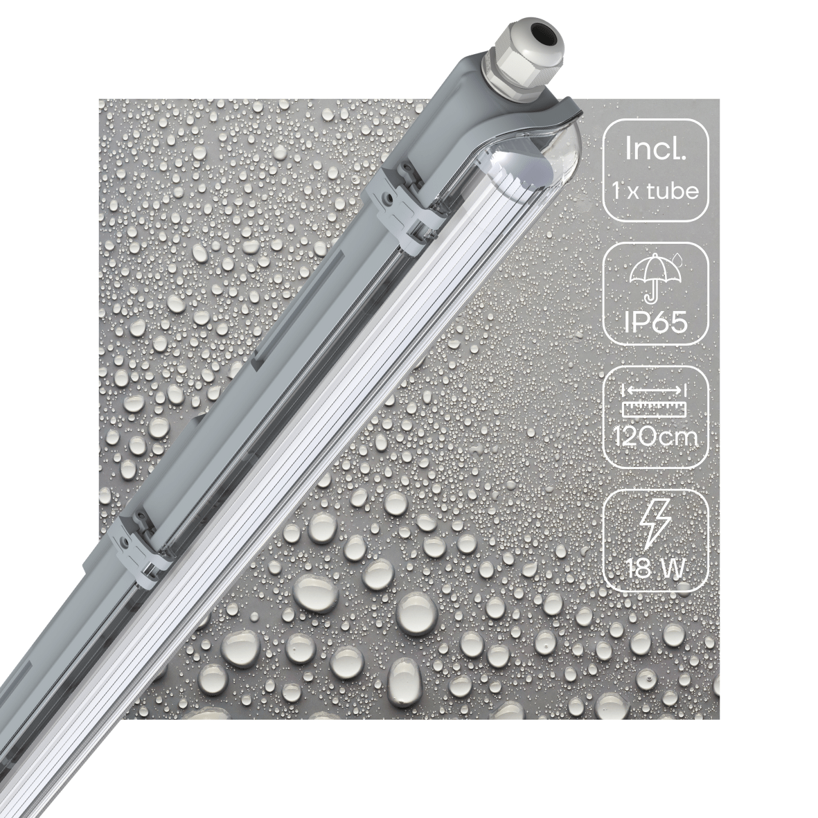 Luminaire LED pour tube fluorescent 2160 lumen - 18W - Blanc lumière du jour - IP65 étanche - 120cm - tube LED inclus
