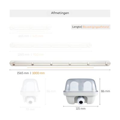 LED TL Armatuur 150cm 5760 lumen - 48W - Daglichtwit 6500K - IP65 Waterdicht - 120lm/W