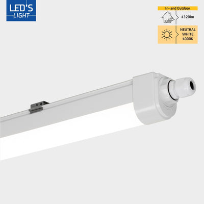 Réglette LED résistante à l’humidité de 120 cm – 4320 lumens – 36 W – Blanc froid 4000 K – IP65 – IK08 – Connectable jusqu’à 10 pièces – 4 pièces