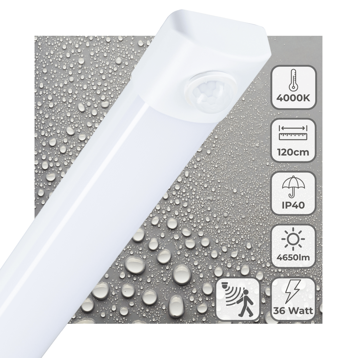 LED Balkarmatuur 4650 lumen - 36W - Koelwit 4000K - PIR bewegingssensor - 120cm