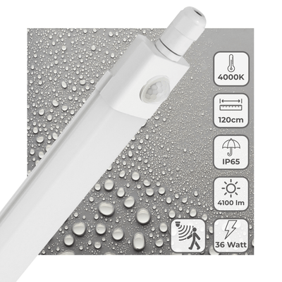 LED Vochtbestendig armatuur 120cm - 4100 Lumen - 36W - Koelwit 4000K - PIR bewegingssensor - IP65 - 230V