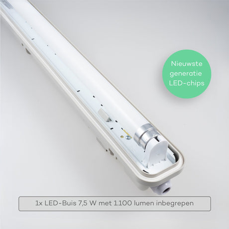 LED TL Armatuur 1125 lumen - 7,5W - Koelwit 4000K - 60cm - IP65 Waterdicht - IK08 - Met Bewegingssensor en Daglichtsensor