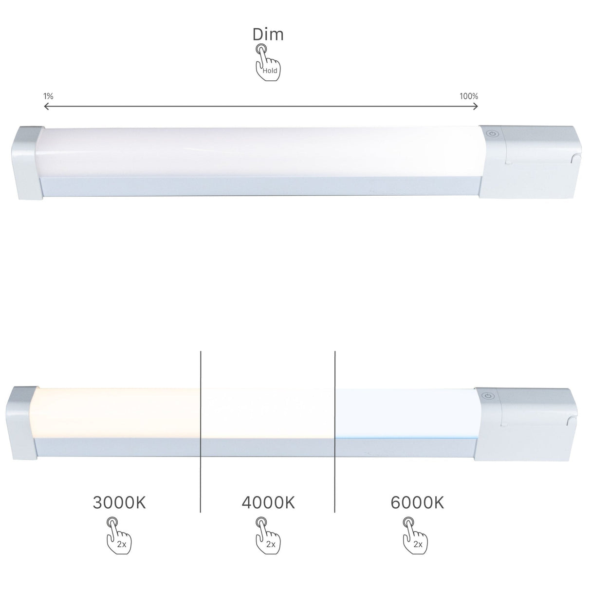 Réglette LED avec prise 60cm 1700 lumens - 15W - Dimmable - 3 couleurs de lumière - IP44 Salle de bains