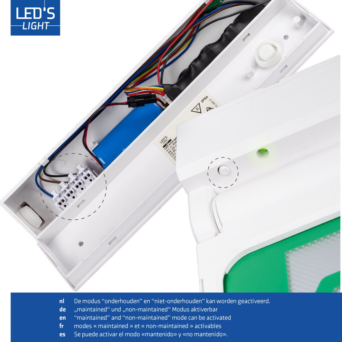 LED Nooduitgang bord - Draadloos op Accu - 8 uur werktijd - IP54 - Draaibare pijl - 20m zichtbaar