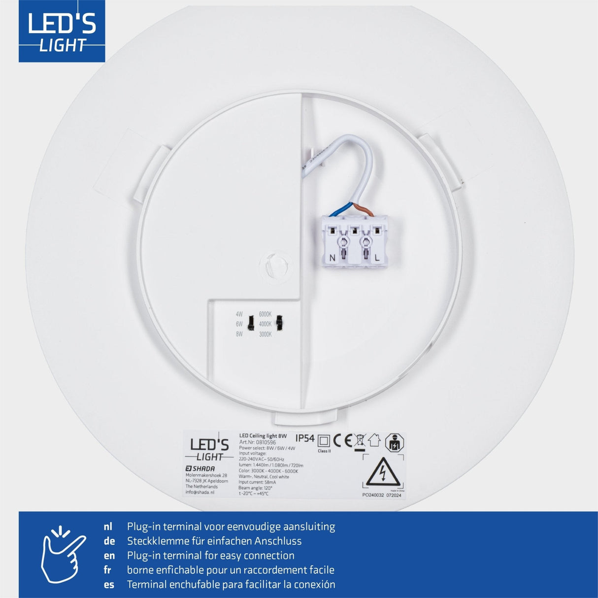 LED Plafondarmatuur 1440 lumen - 8W - 3 lichtkleuren - IP54 Waterdicht - 6 lichtstanden